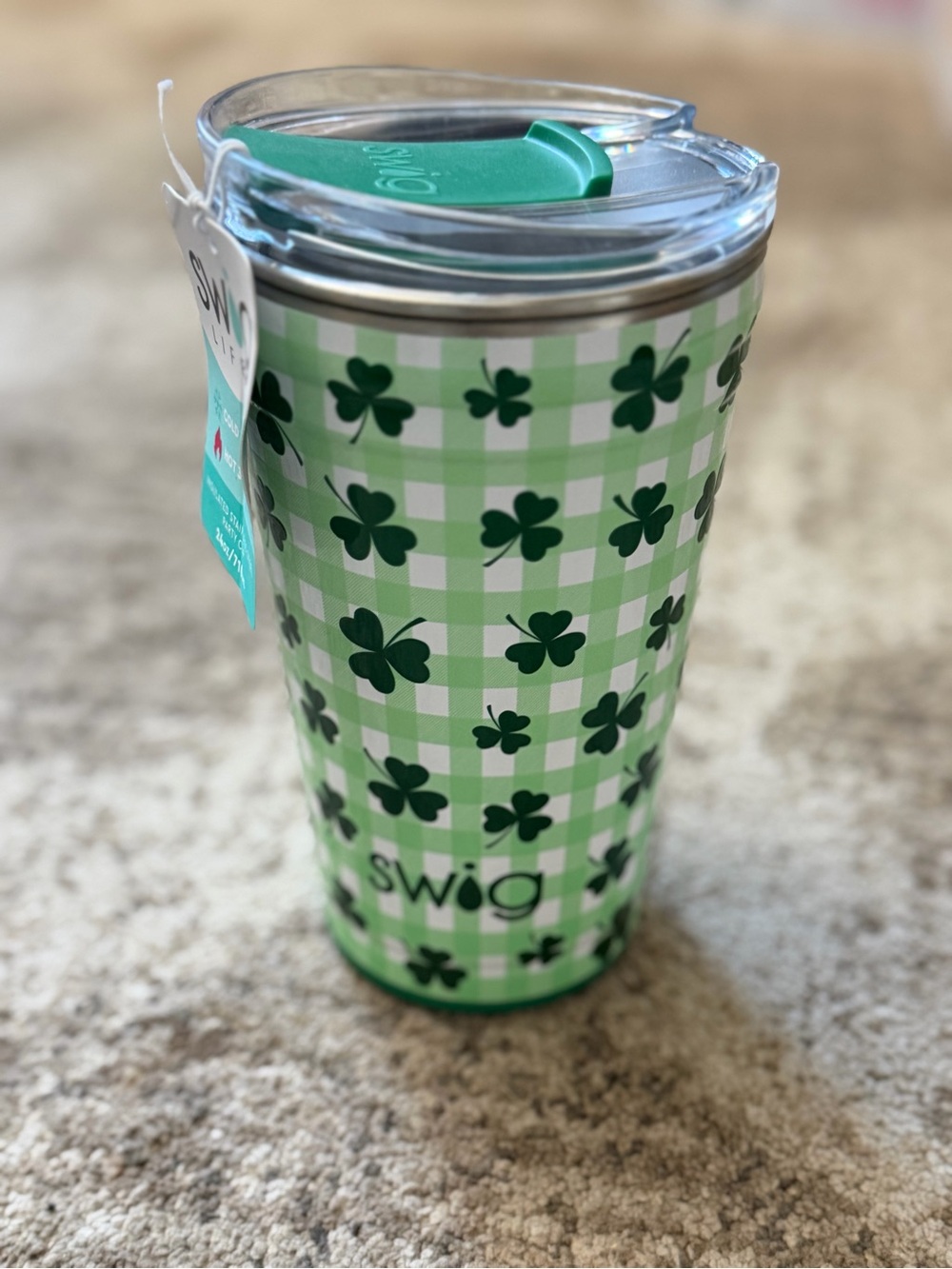 Swig Green Shamrock Plaid Insulated Travel Tumbler 24 oz